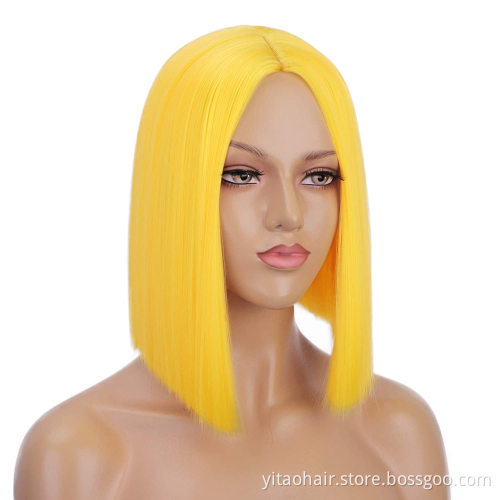 Wholesale Cheap Anime Party Pink Yellow Purple Black Blue Silver BOB Short Straight Synthetic Cosplay Wig